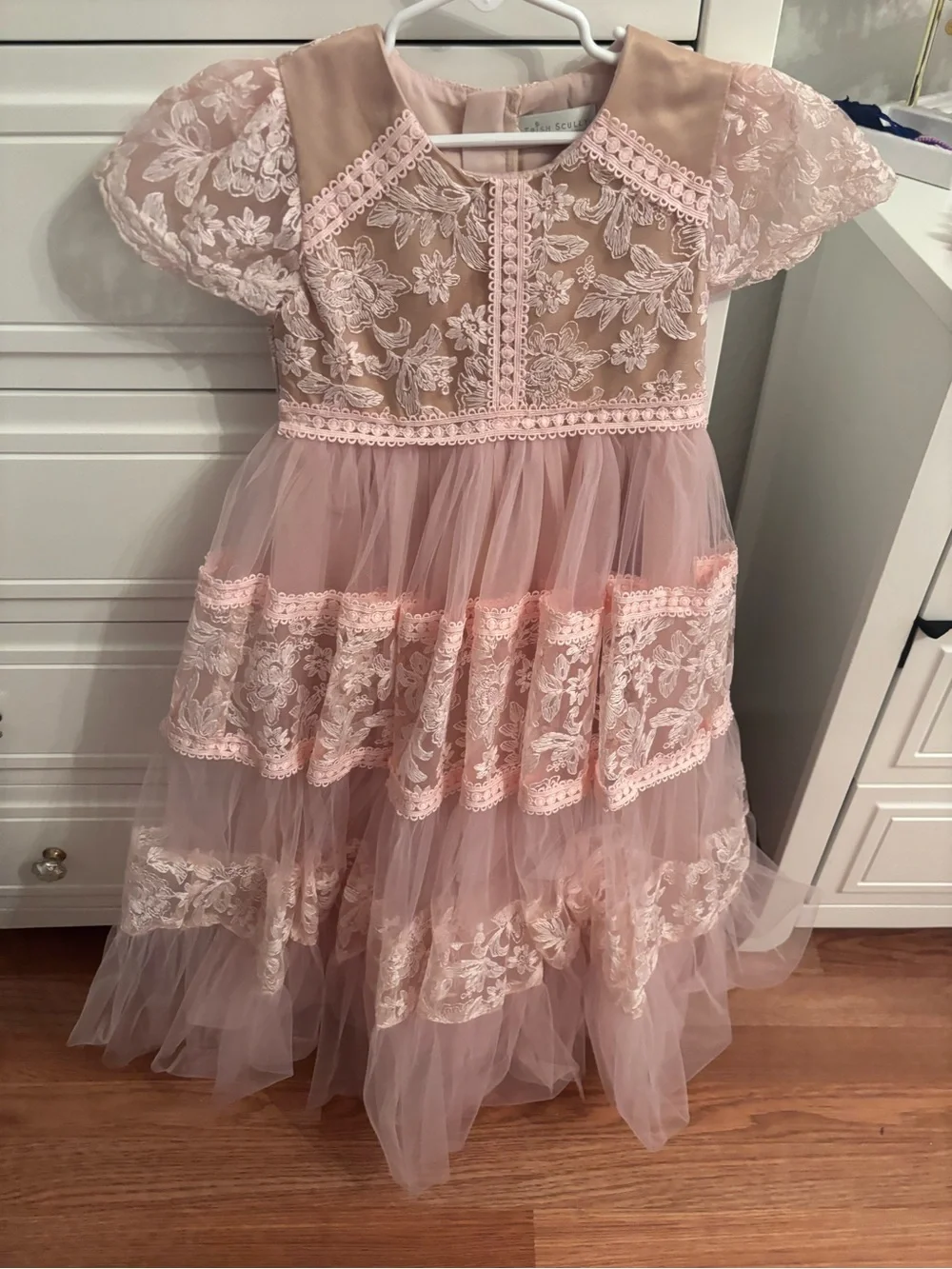 Blush Pink Lace Tulle Party Dress for Girls